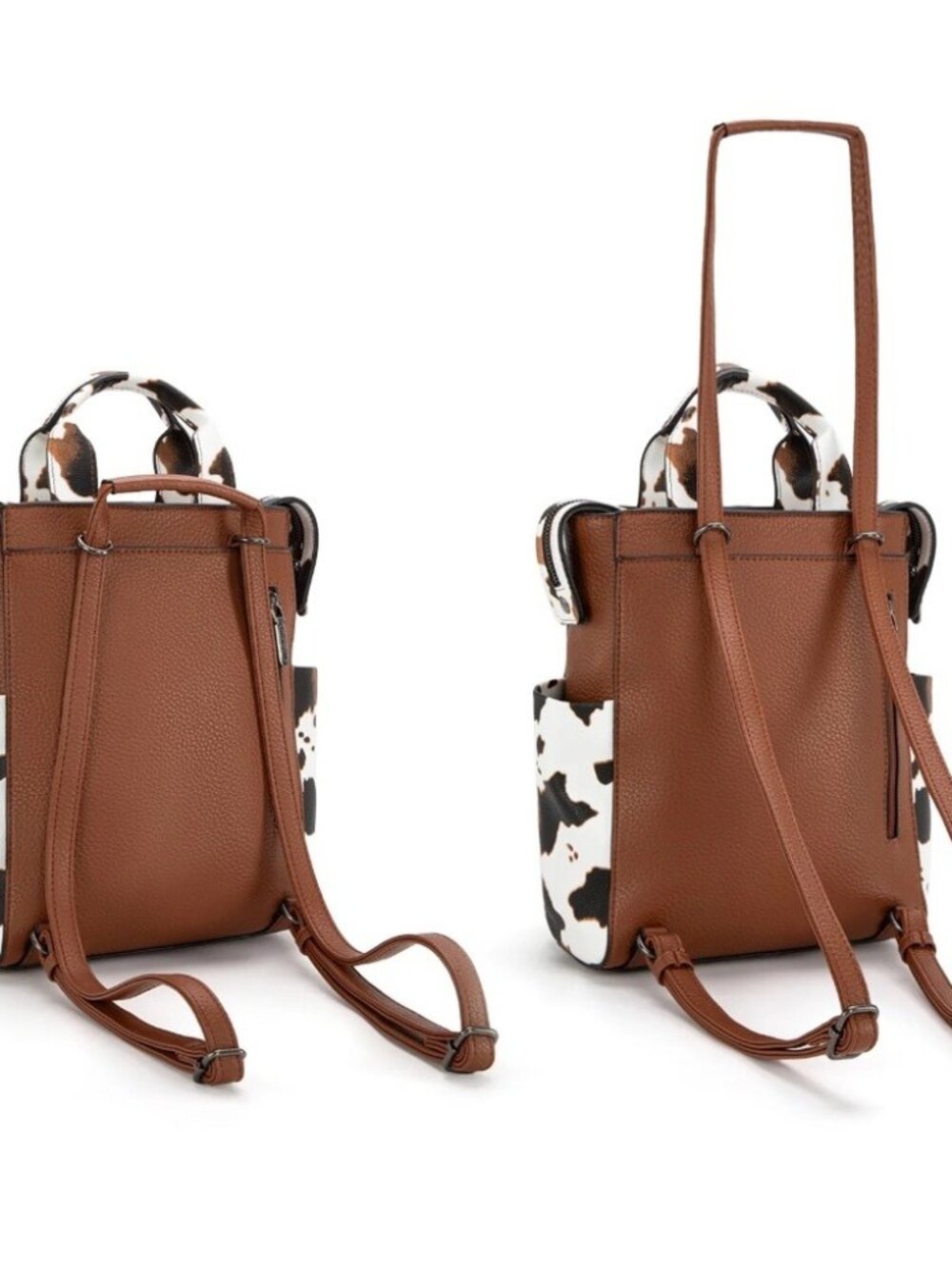 Wrangler Cow Print Tote/Shoulder Bag Convertible Backpack - Brown-Brown - Picture 4 of 5